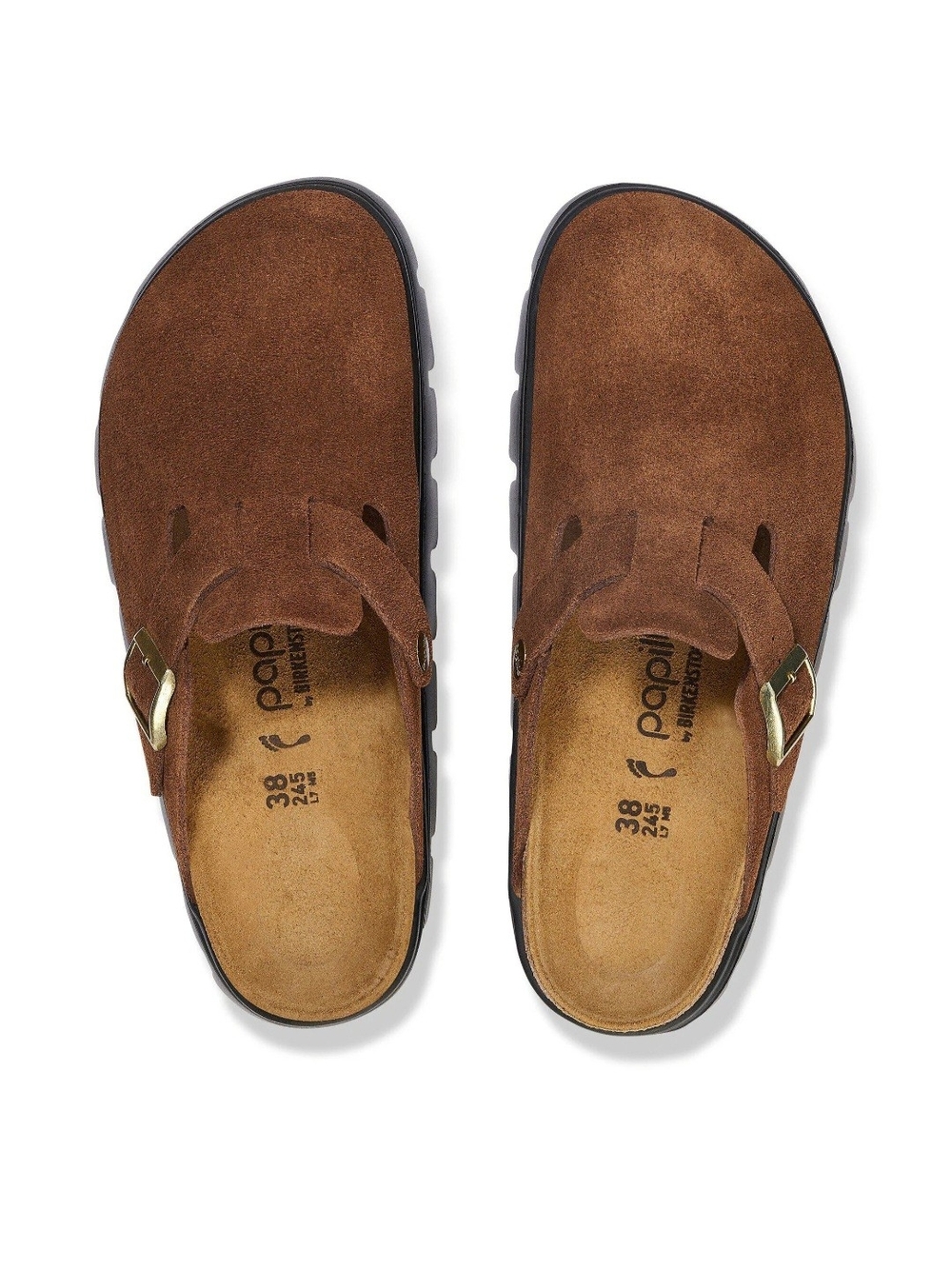 Birkenstock Boston Chunky Suede Slip-On Clog with Buckle in Dark Tea/Black - Picture 11 of 12